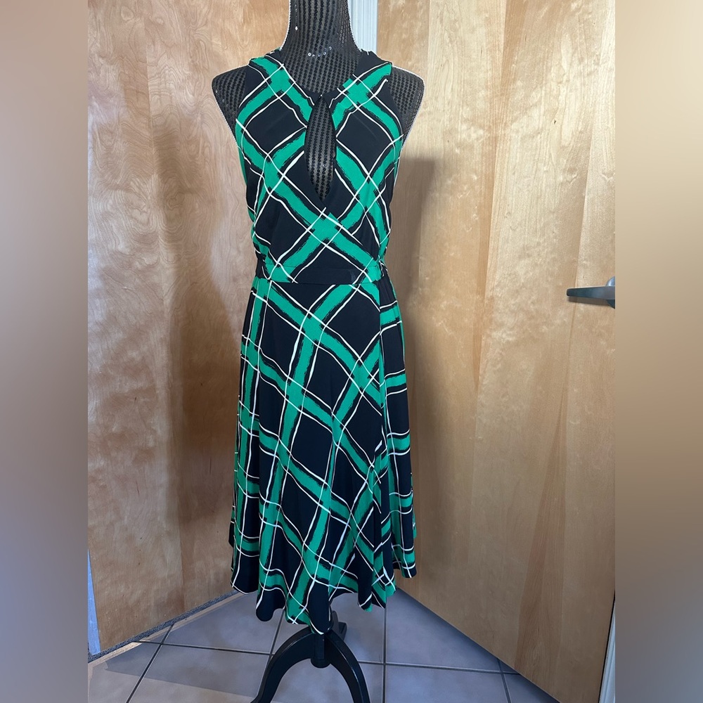 Maple Brand Vintage plain green and black wrap dress, fully lined